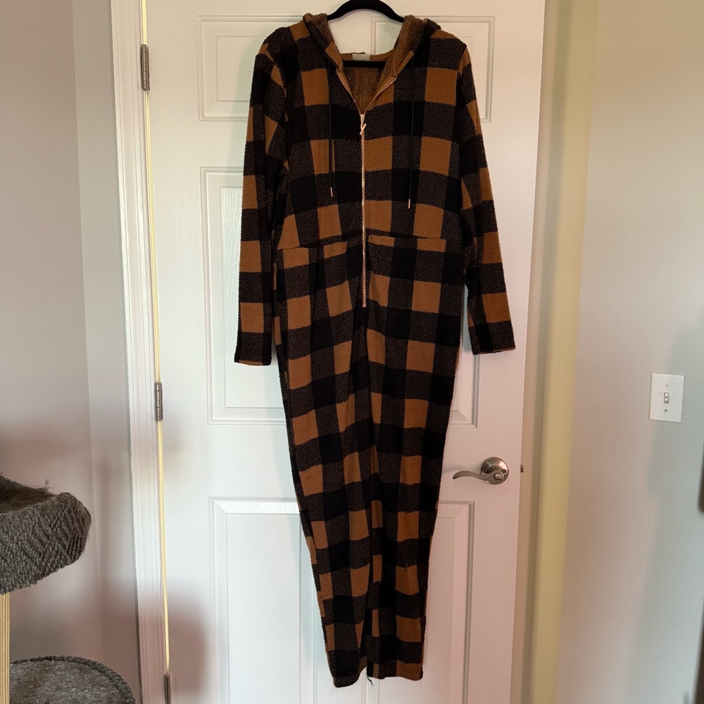YITTY Black and Brown Cozy Fleece Hooded Onesie